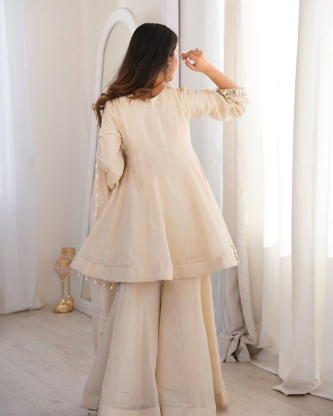 Ivory Royal Sheeshmahal Palazzo Suit Set – Elegant Festive Designer Ethnic Wear