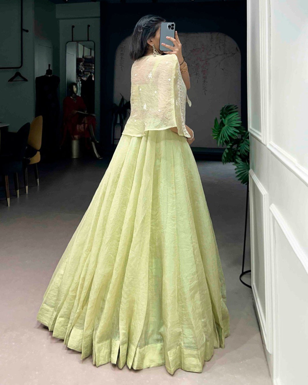 Pista Green Crush Fabric Embroidered Lehenga Choli with Dupatta