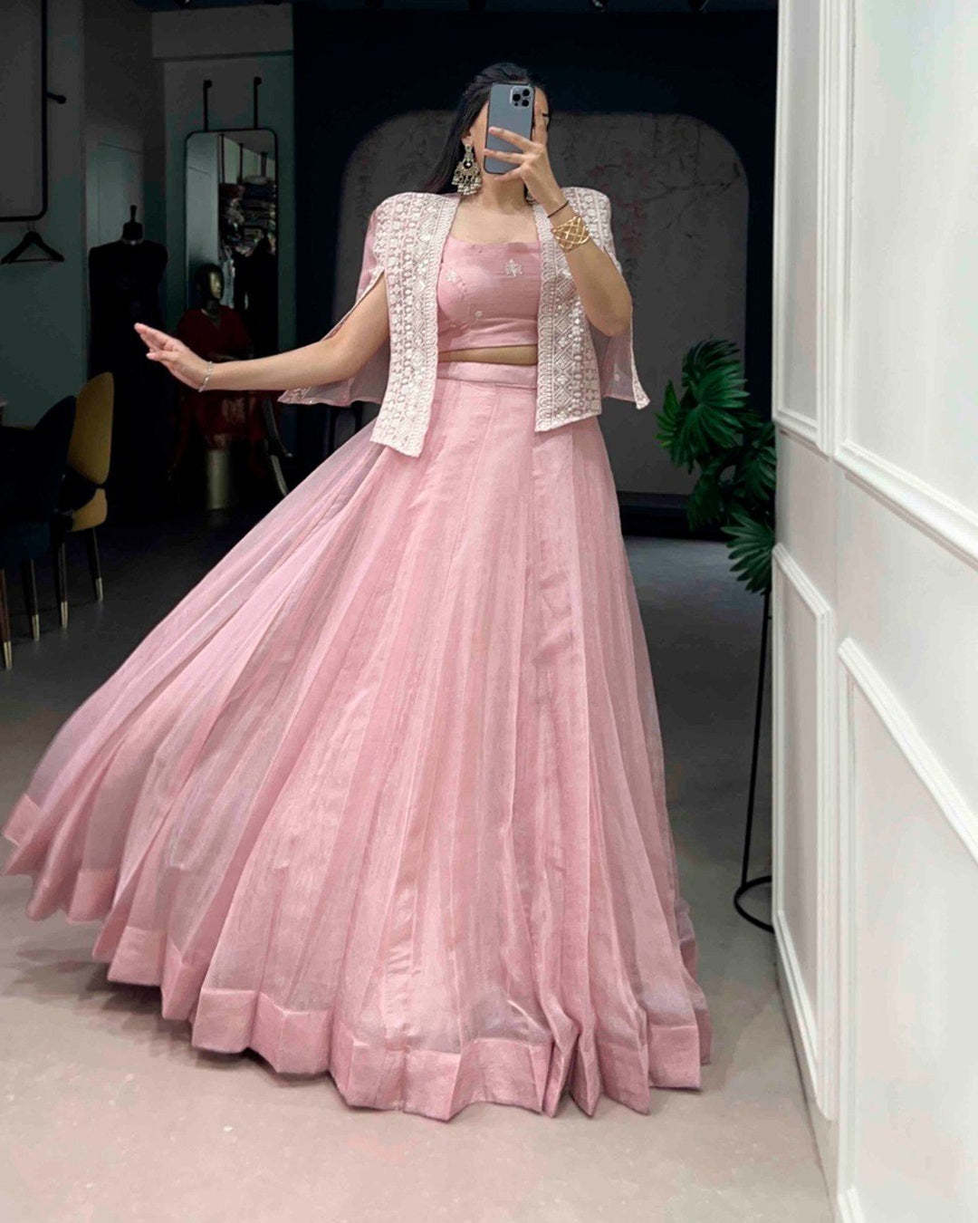 Peach Pink Color Allover Crush Embroidered Lehenga Choli – Designer Wedding & Festive Wear