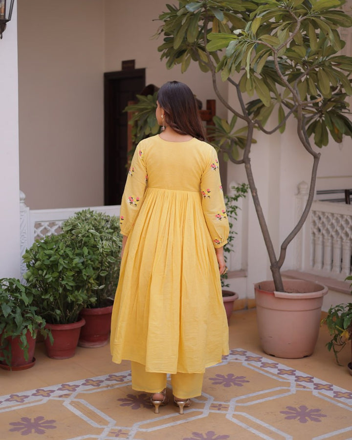 Yellow Color Pure Cotton Embroidered Kurti Suit – Comfortable Daily & Festive Wear