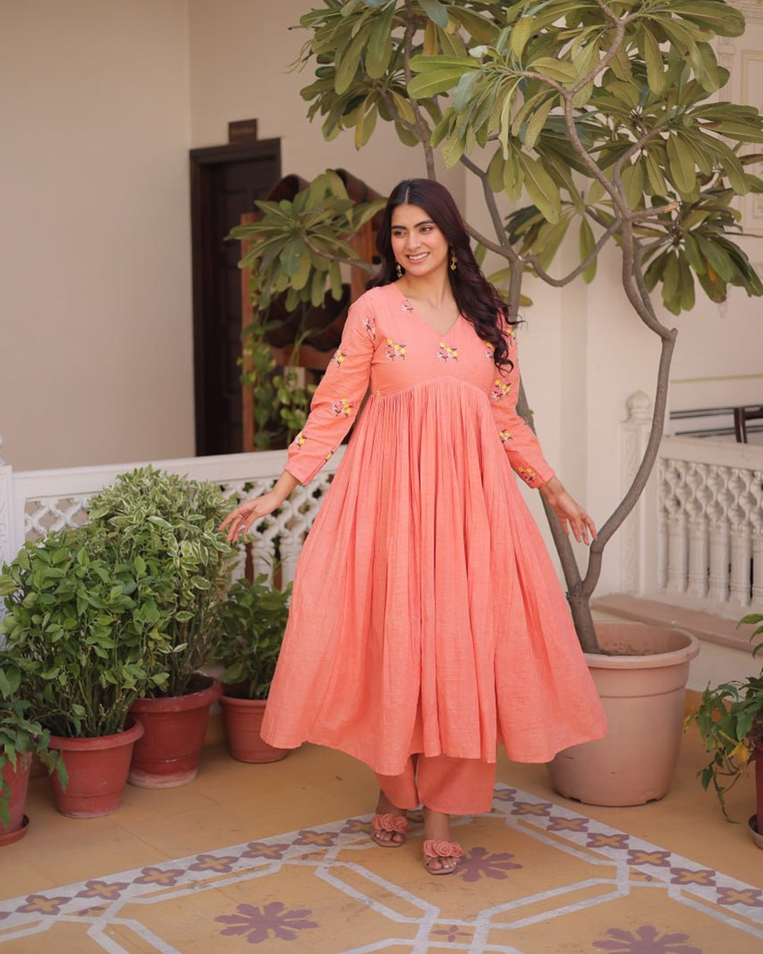 Peach Color Pure Cotton Embroidered Kurti Suit – Elegant Daily & Festive Wear
