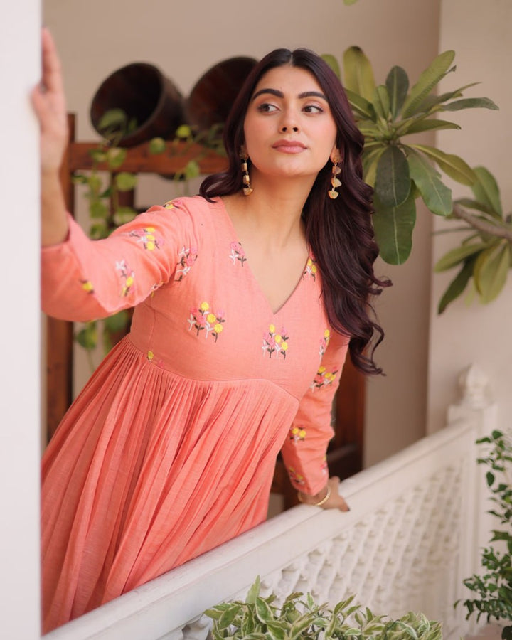 Peach Color Pure Cotton Embroidered Kurti Suit – Elegant Daily & Festive Wear