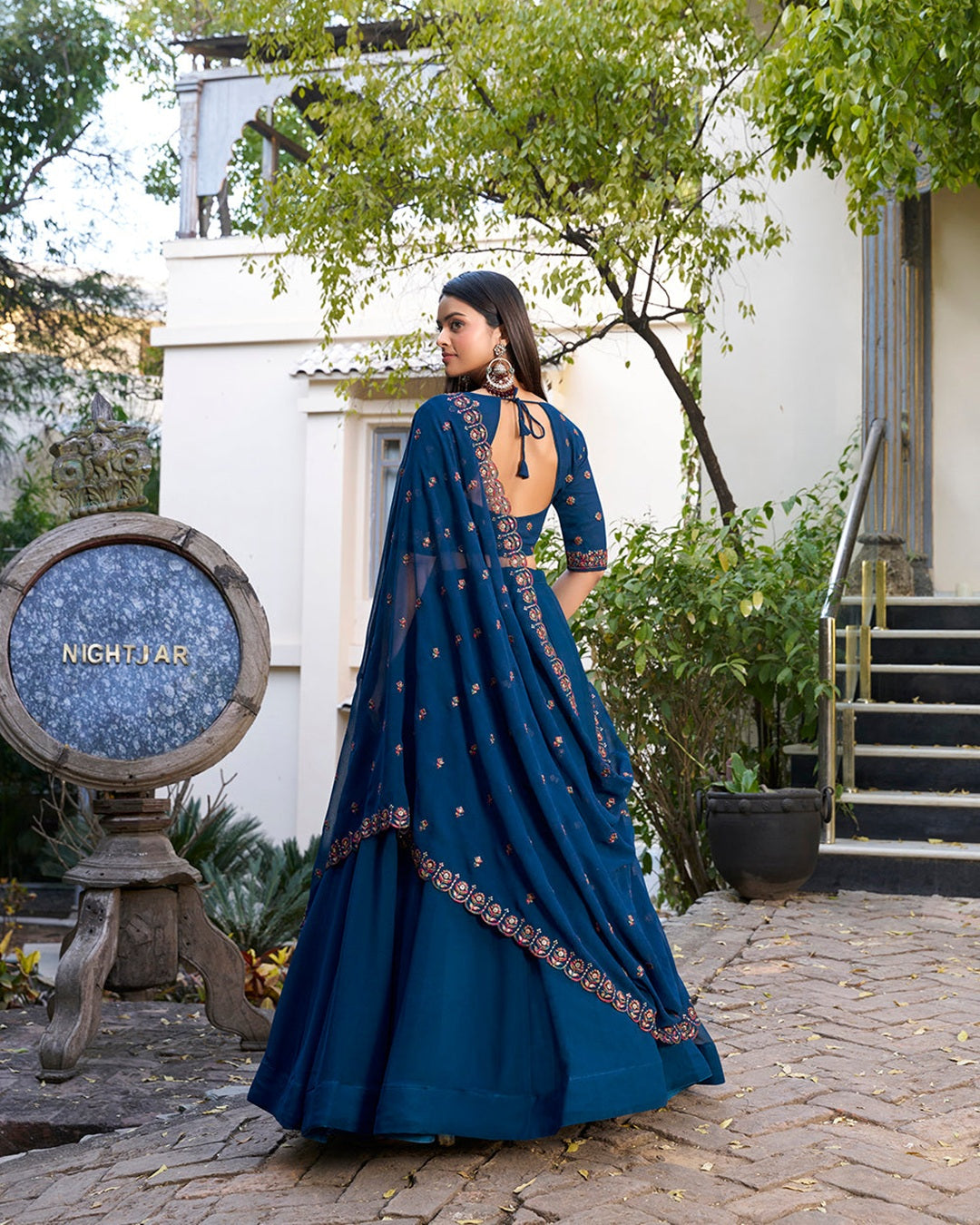 Firozi Color Georgette Embroidered Lehenga Choli