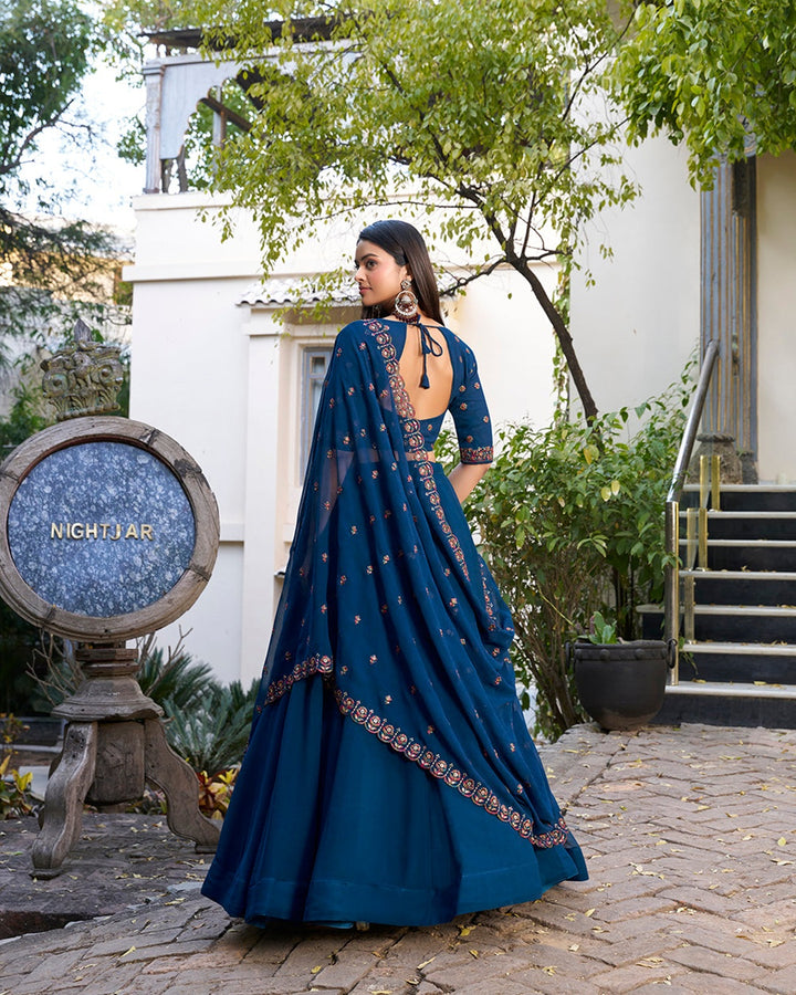 Firozi Color Georgette Embroidered Lehenga Choli